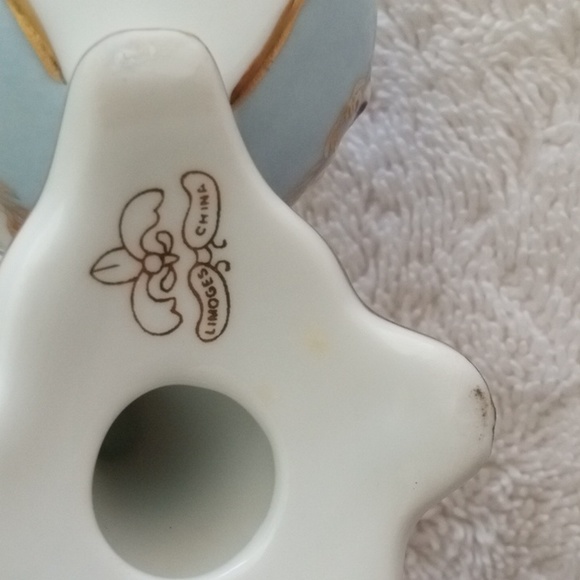 Vintage Limoges China Double Open Salt Server w Handle Blue w Flowers Porcelain - Picture 6 of 13